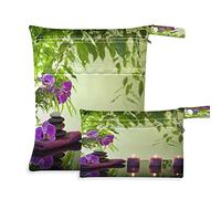 Wet Dry Bags for Diaper Bag Japanese Zen Stone Orchid Flower Cloth Diaper Hanging Wet Bags Waterproof Washable Organizer Pouch with Pocket for Travel Camping Beach