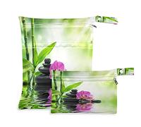 Wet Dry Bags for Diaper Bag Japanese Zen Stone Orchid Flower Cloth Diaper Hanging Wet Bags Waterproof Washable Organizer Pouch with Pocket for Travel Camping Beach