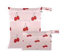Wet Dry Bags for Diaper Bag Pink Fruit Cherry Pattern Cloth Diaper Hanging Wet Bags Waterproof Washable Organizer Pouch with Pocket for Travel Camping Beach