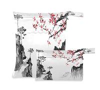 Wet Dry Bags for Diaper Bag Retro Japan Cherry Art Painting Cloth Diaper Hanging Wet Bags Waterproof Washable Organizer Pouch with Pocket for Travel Camping Beach