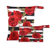 Wet Dry Bags for Diaper Bag Rose Pattern Classic Stripe Cloth Diaper Hanging Wet Bags Waterproof Washable Organizer Pouch with Pocket for Travel Camping Beach