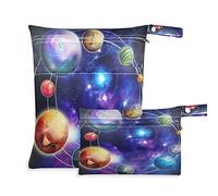 Wet Dry Bags for Diaper Bag Solar System Planets Cloth Diaper Hanging Wet Bags Waterproof Washable Organizer Pouch with Pocket for Travel Camping Beach