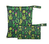 Wet Dry Bags for Diaper Bag Tropical Cactus Flower Pattern Cloth Diaper Hanging Wet Bags Waterproof Washable Organizer Pouch with Pocket for Travel Camping Beach