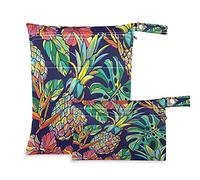 Wet Dry Bags for Diaper Bag Tropical Fruit Pineapple Palm Leaves Cloth Diaper Hanging Wet Bags Waterproof Washable Organizer Pouch with Pocket for Travel Camping Beach