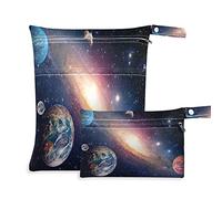 Wet Dry Bags for Diaper Bag Universe Solar System Planets Cloth Diaper Hanging Wet Bags Waterproof Washable Organizer Pouch with Pocket for Travel Camping Beach