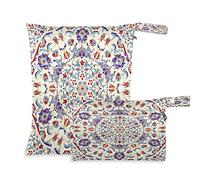 Wet Dry Bags for Diaper Bag Vintage Mandala Indian Ottoman Motif Pattern Cloth Diaper Hanging Wet Bags Waterproof Washable Organizer Pouch with Pocket for Travel Camping Beach