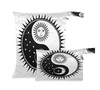 Wet Dry Bags for Diaper Bag Vintage Sun Moon The Eight Trigrams Cloth Diaper Hanging Wet Bags Waterproof Washable Organizer Pouch with Pocket for Travel Camping Beach