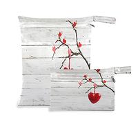 Wet Dry Bags for Diaper Bag Wooden Board Red Love Cloth Diaper Hanging Wet Bags Waterproof Washable Organizer Pouch with Pocket for Travel Camping Beach