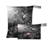 Wet Dry Bags for Diaper Bag Zen Lotus Flower Art Painting Cloth Diaper Hanging Wet Bags Waterproof Washable Organizer Pouch with Pocket for Travel Camping Beach