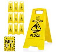 Wet Floor Sign - Heavy Duty, Foldable Warning Signs, Wet Floor Signs Yellow - Prevents Accidental Slipping, Warning Floor Sign for Restaurant, Shopping Mall, Restroom, Office - Pack of 10