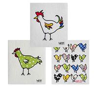 Wet-It! Swedish Dishcloth - Reusable, Super Absorbent, 70% Cellulose & 30% Cotton - Kitchen Cleaning Cloths, Alternative to Paper Towels & Sponges - Made in Sweden (Chickens Set 3)
