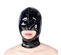 Wet Look PU Leather Open Mouth Mask Head Full Face Hood Blindfold Bondage Headgear Erotic BDSM Fetish Sexy (L)