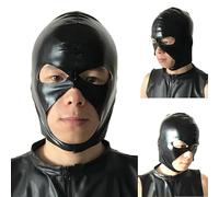 Wet Look PVC Head Hood for Cosplay Black Spandex Full Cover with 3 Holes (Black)