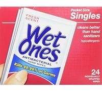 Wet Ones Antibacterial Hand and Face Wipes Singles, 24 Count (Pack of 5)