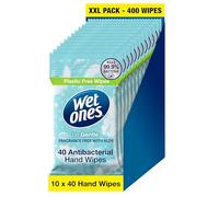WET ONES - Be Gentle | Plastic Free Anti-bacterial Bio-degradable Hand Wipes | 400 Total - 10 packs x 40 wipes