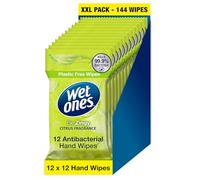 Wet Ones - Be Zingy - Plastic Free Antibacterial Pocket Size Hand Wipes - 144 wipes - 12 packs x 12 wipes