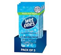 Wet Ones Cucumber Hand Wipes 3 Pack - 36 Wipes Plastic-Free Biodegradable Wipes Gentle on Skin Convenient for School Office Car Travel Everyday Fresh Cleaning