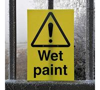 Wet Paint - Warning Sign c/w drill holes and cable tie - 200mm x 300mm fluted plastic (corex) - Advising of potential dangers on construction sites