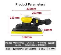 Wet Polisher, Pneumatic Orbital Rectangular Sander Square Air Sander Pad Grinder Polisher Sanding Tool Jitter Bug Sanders(98A)