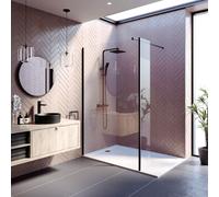 Wet Room Screen 1200mm Walk In Enclosure 8mm Glass Frameless Return Panel Black