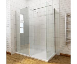 Wet Room Shower Enclosure Walk In Cubicle Screen Return Panel and Tray+Waste