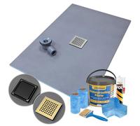 Wet Room Shower Tray Kit Former Centre Drain Position Gold Black & Tanking Kit, 1200 x 800 x 20mm, Leaf Pattern Grate - Gold
