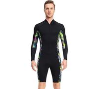 Wet Suit For Men 1.5mm Short Men Wetsuit Front Zip Long Sleeves Diving Suits For Underwater Snorkeling Swimming Surfing Kayak Wetsuits(1.5MM-D131071M-BK,XXL)