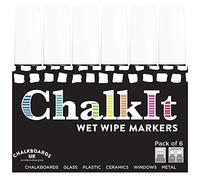 Wet Wipe Liquid Chalk Pens, Chalkboard markers, Blackboard pens (White, Pack of 6, 15mm)