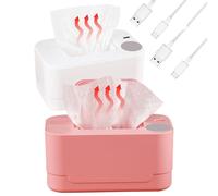 Wet Wipes Warmer, Portable 45°C Portable USB Wipe Warmer with Large Capacity for Children, Wet Wipe Box, Wet Wipes Warmer, Baby Wipes Warmer, Wipe Warmer (White + Pink)