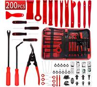 Wetado Trim Tools Auto Removal Kit, 200Pcs Car Trim Puller Tool Kit, Plastic Pry Tools Set for Trim/Panel/Door/Audio, Auto Clip Pliers/Fastener Remover/Terminal Removal Tool Kit (Dark Red-200PCS)