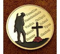 WeTapble World War I Commemorative 24Kt Gold Plated Coin Poppy Cross II with Union Jack Flag Soldier, Tank, Plane and The Name of Famous Battles