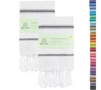 WETCAT Turkish Hand Towels with Hanging Loop, Set of 2 (20" x 30") 100% Turkish Cotton, Pre-Washed, Quick Drying, for Kitchen or Bathroom - Black & White