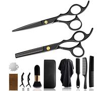 WeTest 12 PCS Hair Cutting Scissors Hair Cutting Shear Hairdressing Kit for Home, Salon, Barber, Gift, with Thinning Shears, Hair Razor Comb, Clips, Cape Kit, Black