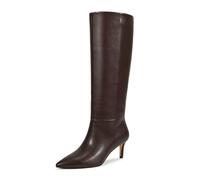 wetkiss Knee High Boots for Women, with Kitten Heel and Pointed Toe Design, Classic and Sexy, E-chocolate Brown（zipper), 4.5 UK