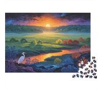 Wetland Egret Sunset Jigsaw Puzzle 1000 Piece Recyclable Material Serene Nature Art Adult Jigsaws Family Gaming Time Props Interesting Family Game for Women 38x26cm/1000pcs