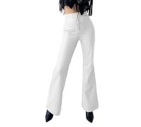 Wetlook Leather Trousers Faux Leather Look Bootcut Flared Trousers in Leather Look Women's Trousers Bootcut High Waist Flared Jeans PU Leather Flared Trousers Retro Disco 70s 80s Trousers, White, XL