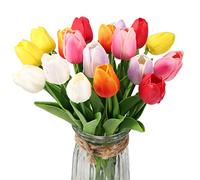 WeTop 30pcs Real Touch Tulips PU Artificial Flowers Plants Decor, Multi Color Fake Tulips Flowers for Arrangement Wedding Party Easter Spring Home Dining Table Room Office Decoration.