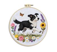 Wetopee Border Collie Embroidery Kit for Beginners | Complete Cross Stitch Set with Printed Fabric, Coarse Thread & Hoop - DIY Craft Kit for Dog Lovers, with Hoop Punch Needle Instructions 20x20cm