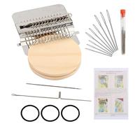 Wetopee Mini Wooden Darning Loom Set with 14 Hooks & Knitting Needles, Portable Weaving Tool for Mending Clothes, Jeans and Socks, All-in-One DIY Craft Kit for Tapestries, Scarves, Beginners and Kids
