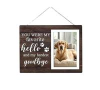 Wetopee Pet Memorial Photo Frame Sign - Wooden Hanging Picture Frame with You Were My Favorite Hello & Hardest Goodbye Quote, Dog/Cat Loss Keepsake Gift for Pet Owners (Fits 4x6 Photo)