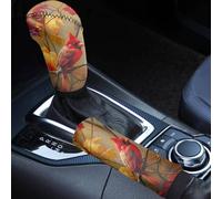 Wetoricau Cardinal Maple Leaf Pattern Car Interior Accessiores for Women 2 pcs Auto Gear Shift Knob Cover Handbrake Cover Waterproof Universal Case Sleeve Hand Protector Car Decoration