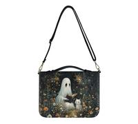 Wetoricau Ghost Cat Pattern Bible Cover PU Leather Bible Case Bible Journaling Supplies Church Bag Bible Protective Tote Bag with Detachable Shoulder Strap, L