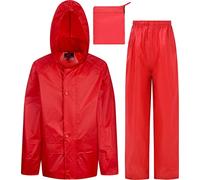 Wetplay Kids Waterproof Jacket & Trousers Suit Set in Black, Navy Blue or Royal Blue Childs Childrens Boys Girls (2 Years, Red)