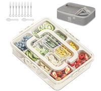 WETRBWEH Snack Box Container with Insulated Cooler Bag, Divided Serving Tray with Lid and Handle Beach Essentials, Snackle Box Veggie Fruit Tray with 8 Compartments & 8 Forks & 2 Spoon