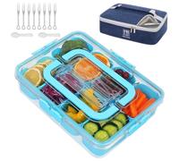 WETRBWEH Snack Box Container with Insulated Cooler Bag, Split Serving Tray with Lid and Handle Beach Essentials, Snack Box Vegetable Fruit Tray with 8 Compartments & 8 Forks & 2 Spoons Blue