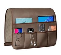 WETRBWEH TV Remote Control Holder Couch Caddy, Non-slip Bedside Caddy Organizer with 5 Pockets for Key Glasses Phone Magazine Holders (Brown, 35''x18'')