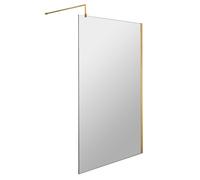Balterley Wetroom Shower Screen with Support Bar, Glass Shower Screen for Wet Room and Bathroom, 8mm Toughened Safety Glass Screens, Reversible Wetroom Screens - 1000 x 1850mm (Brushed Brass)