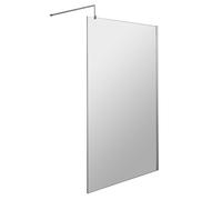 Wetroom 8mm Toughened Safety Glass Screen and Support Bar 1200mm x 1850mm - Polished Chrome