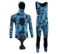 wetsuit men Wetsuit Men's Deep Diving Warm Cold-proof 3~5MM One-piece Free Snorkeling Camouflage Pattern(3MM coral blue,4XL)