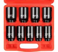 WETT 1/2" Drive Deep Impact Socket Set, 9-Piece Spindle Axle Nut Metric 6 Point Sockets Set, CR-MO, 29mm-38mm